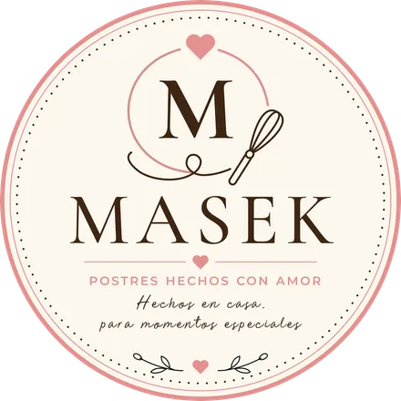 Logo de Masek: Postres hechos con amor. Hechos en casa, para momentos especiales.